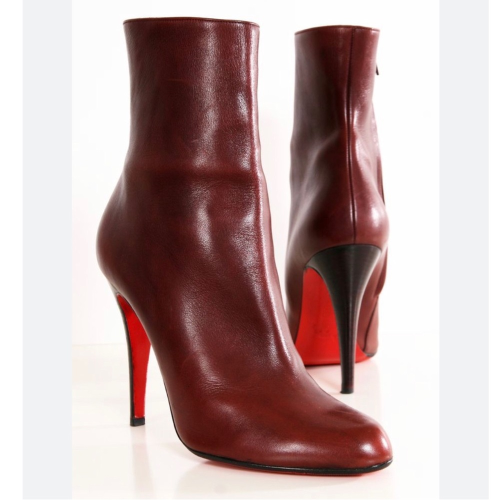 Louboutin Oxblood Leather Heeled Ankle Boots